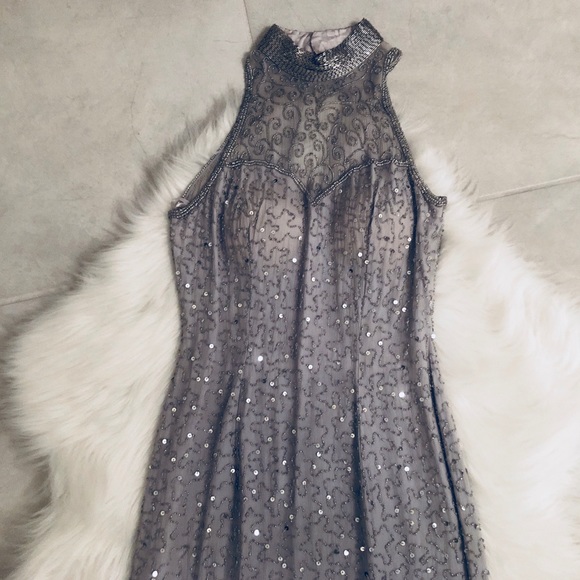 Silver Beaded Halter Dress, size Small - Picture 3 of 8